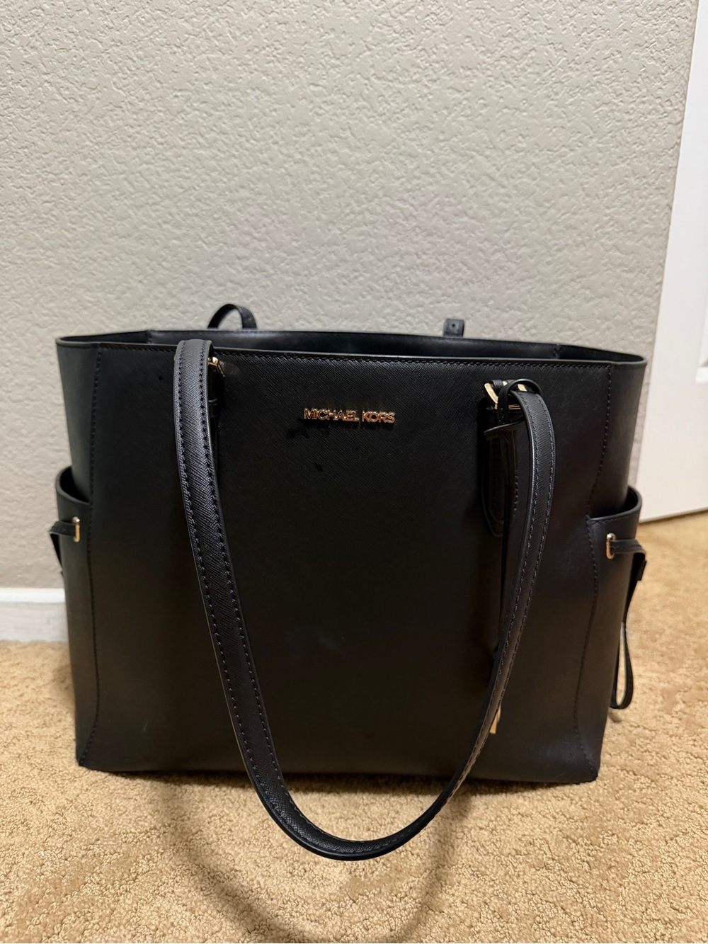 Michael Kors Black Saffiano Leather Tote with Gold Hardware